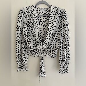 Cezele Black and White Leopard Print Blouse